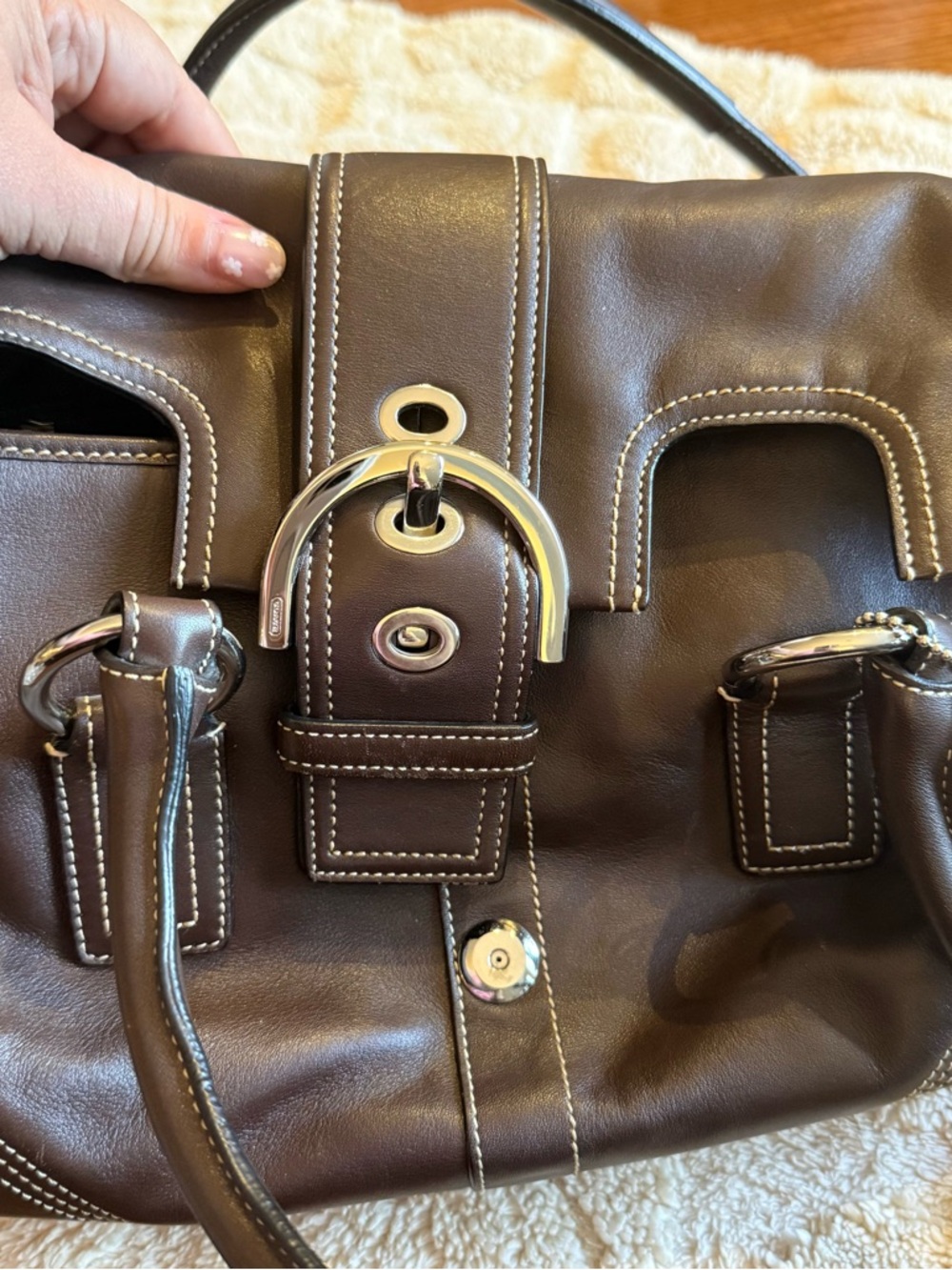 NWOT Classic Coach Vintage Dark Brown Leather Hobo Hampton Handbag - Picture 5 of 12